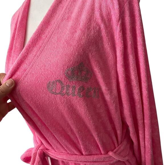 Juicy Couture Large XL Soft Robe Bling Pink Belted Wrap Logo Back - Picture 8 of 13